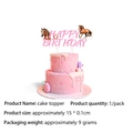 Pink Happy Birthday horse cake topper for girls equestrian racing theme parties - Large Cake Topper