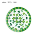 Pack of 10 St. Patrick's Day 23cm clover paper plates with green and white plaid pattern - 9 inch 10PCS