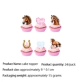 24-pack pink checkered horse theme cupcake toppers for equestrian birthday parties - Small Cake Toppers