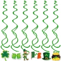St. Patrick's Day green hanging swirl decorations featuring shamrocks and lucky leprechauns - Swirl Decorations 6PCS