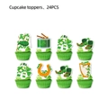 Set of 24 St. Patrick's Day cupcake toppers with green shamrocks and Irish icons - Cupcake Toppers 24PCS