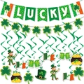 St. Patrick's Day party set with Lucky banner, green spirals, and clover themed ornaments - Swirl and Banner Set