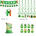 St. Patrick's Day party set with Lucky banner, shamrock garlands and cake toppers - 5 Piece Party Decor Set