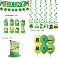 St. Patrick's Day party set with shamrock balloons, Lucky banner, and cupcake toppers - 6 Piece Party Decor Set