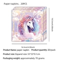 Purple unicorn paper napkins detail with dimensions for birthday party decorations - Napkins