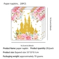 20er-Pack rosa Prinzessinnenschloss-Servietten mit Blumenmuster für Geburtstagsfeiern - Servietten