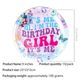 Pink 9-inch disposable paper plates for birthday party with disco ball and butterfly design - 9 Inch Plates