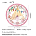 Pink pajama party 9-inch paper plates with tent and makeup illustrations, 10-piece pack - 9 Inch Plates