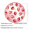 9-inch round disposable paper plates with red strawberry prints for birthday parties, 10 pack - 9 Inch