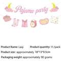 Pink Pajama Party banner with watercolor moon, cloud, and sleepwear paper cutouts - Banner