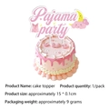 Pink pajama party cake topper with starry moon design for birthday celebrations - Large Cake Topper