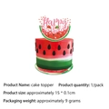 Watermelon theme Happy Birthday cake topper with pink glitter and green rind details - Large Cake Topper
