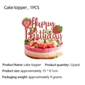 Décoration de gâteau Happy Birthday à paillettes rouges thème fraise pour anniversaire - Grandes décorations de gâteau (1 PC)