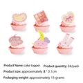 Pink pajama party cake toppers set featuring 24 pieces with cute hand-drawn patterns - Cupcake Toppers