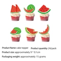Watermelon theme cake topper set for summer birthday party decorations, 24 pieces pack - Cupcake Toppers