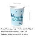 Vasos de papel azules con mariposa y Happy Birthday para fiesta de niña pack de 10 - Vaso de papel