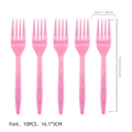 Pink 10-piece plastic fork set for girl's birthday party with anti-slip diamond texture - Pink Fork