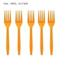 Set mit 10 orangefarbenen Einweg-Plastikgabeln 16,1x3cm für Party-Tischgeschirr - Orangefarbene Kunststoffgabel / 10er Pack