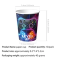 Detaillierte Größentabelle für Pappbecher mit Controller-Motiv und Level Up Schriftzug - Pappbecher