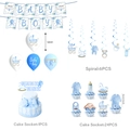 Blue Baby Boy shower party kit with banners balloons and themed cake toppers - Five-Piece Set