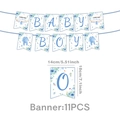 Blue Baby Boy banner set for baby shower featuring hot air balloons and floral designs - Banner - Blue Baptism