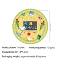 Detailed view of 7-inch disposable paper plates with yellow back-to-school school patterns - 7-Inch 10-Piece (Back To School)