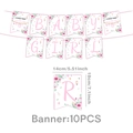 Floral baby shower banner with 10 swallowtail flags and pink blossom decorative elements - Pink Baptism Banner