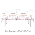 Pink floral baby shower tablecloth featuring a sweet baby girl text, 108cm x 180cm size - Pink Baptism Tablecloth