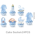 Detail of 24pcs blue baby shower cake toppers with watercolor baby clothes and bottles - Cupcake Toppers (24pcs) - Blue Baptism
