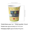 Detailed view of yellow back-to-school paper cup with 8.2cm height and 7.4cm diameter - Paper Cups 10-Piece (Back To School)