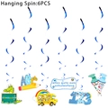 Blue hanging swirl school decorations with school bus and alligator motifs, 6-piece set - Hanging Swirls (6pcs)