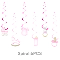 Detailed set of 6 pink spiral hanging decorations for baby shower party supplies - Pink Baptism Hanging Spirals
