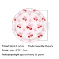 Vue détaillée des assiettes de fête de 7 pouces avec motifs cerises, nœuds et dimensions - Assiette en Papier Cerise 7 Pouces / Lot de 10