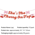 Glinsterende partybanner met kersenthema, roze strikken en rode glitterletters - Kersen Banner