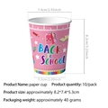Bicchiere di carta rosa Back to School con motivi scolastici e dimensioni dettagliate - Bicchieri di carta 10 PCS