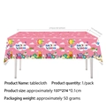 Pink Back to School tablecloth featuring balloons and stationery patterns, 137x274 cm - Tablecloth 1PCS 137*274cm