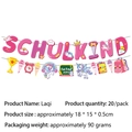 Pink SCHULKIND back to school party banner with cartoon unicorn and rainbow motifs - Banner