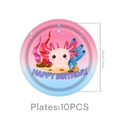 Pink Axolotl birthday party paper plates 7 inch with Happy Birthday text 10PCS set - 7 Inch Plates