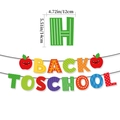 Pink Back to School banner with colorful letters and apple patterns for school party decor - Banner Model 01