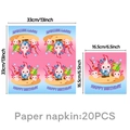 Pink axolotl party napkins with Happy Birthday print, 20 pieces set, 33cm size - Napkins