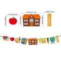 Pink back to school party banner featuring colorful school supply paper cutouts - Banner Model 02