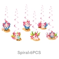 6-piece pink axolotl spiral hanging decorations for kids birthday party setup - Swirl Decoration