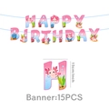 Pink axolotl happy birthday party banner set with 15 pieces of 15cm cartoon flags - Banner