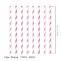 Pink and white striped paper straws for kids birthday party 10pcs pack 20cm length - Pink Striped Straws