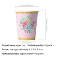 Detaillierte Maße der rosa geblümten Teeparty-Pappbecher mit Höhen und Durchmessern - Rosa Gezackter Pappbecher / 10er Pack