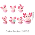 Set of 24 pink cartoon axolotl cupcake toppers for kids birthday party decorations - Cupcake Toppers