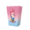 Pink and blue gradient axolotl party gift box with Happy Birthday message for kids - Popcorn Boxes