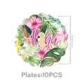 Dettaglio piatti di carta tropicali da 7 pollici con motivi di ibisco e ananas, set da 10 - Piatti 7 Pollici (10pz)