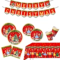 Weihnachtsset mit Nussknacker-Motiv: Banner, Teller, Becher, Servietten und Tischtuch - 6-Teiliges Hauptbild-Set-Weihnachtsrot