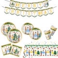 Detailansicht der Nussknacker Weihnachtsgeschirr-Set mit Tellern und Banner - 6-Teiliges Hauptbild-Set-Weihnachtsweiß